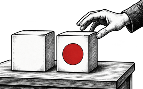 A customer reaches toward a product box distinguished by a red circular label.